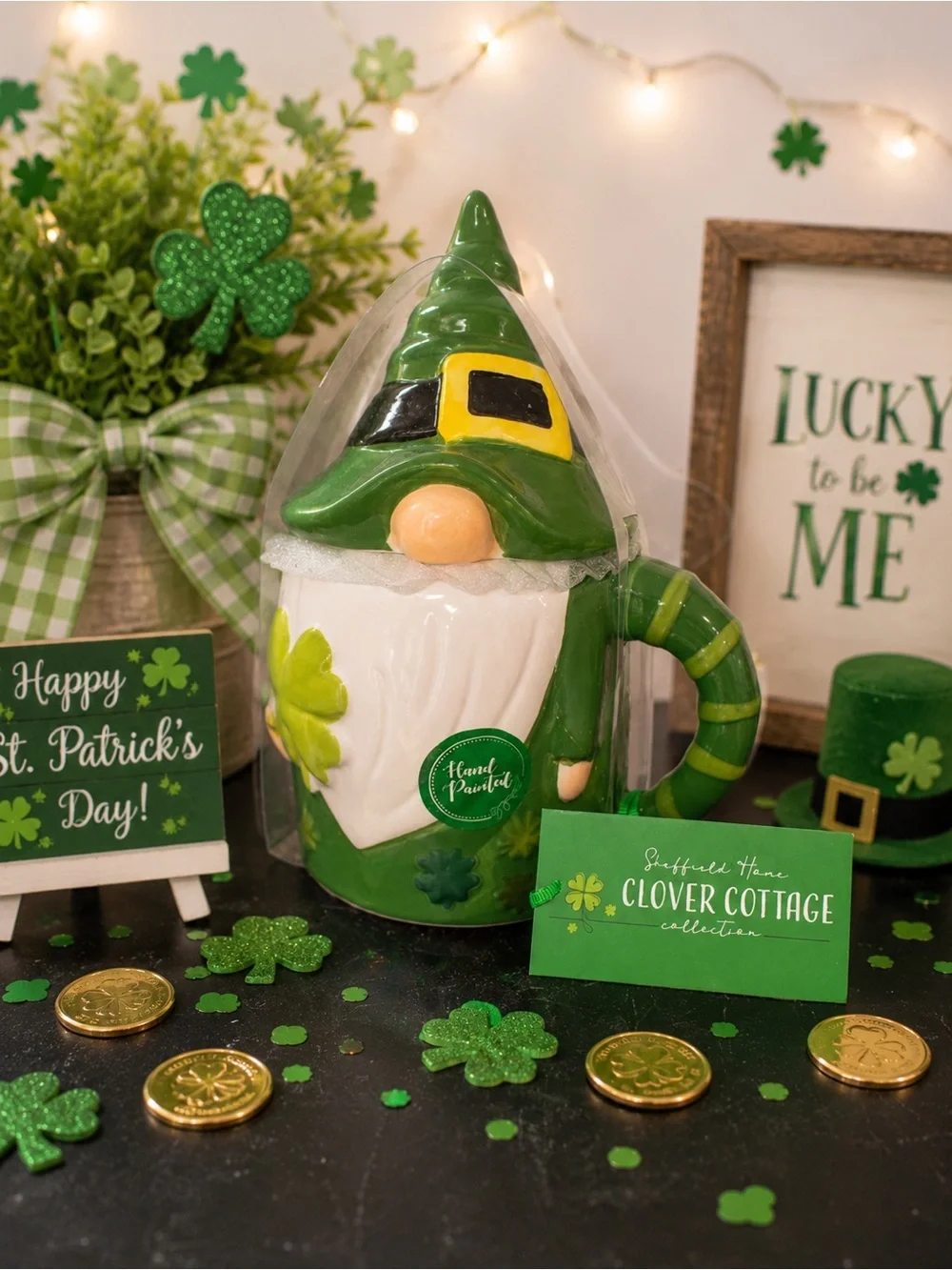 Clover Cottage Hand-Painted Green Gnome Mug - St. Patrick's Day